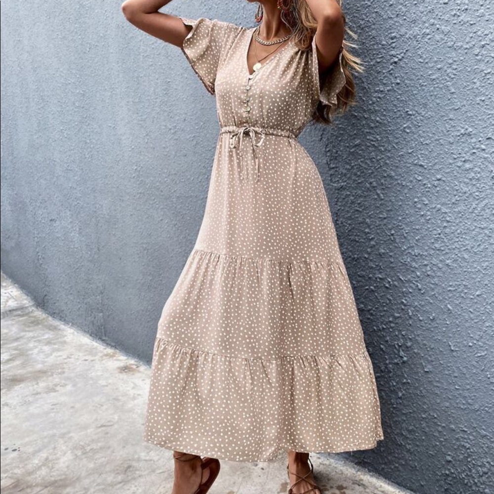 NWT pretty tan and white long dress